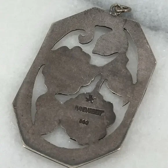 Vintage Handarbeit 900 silver hand carved flower pendant - Picture 4 of 6